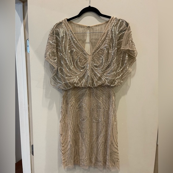 Aidan Mattox Dresses & Skirts - Aidan Mattox tan cocktail beaded dress